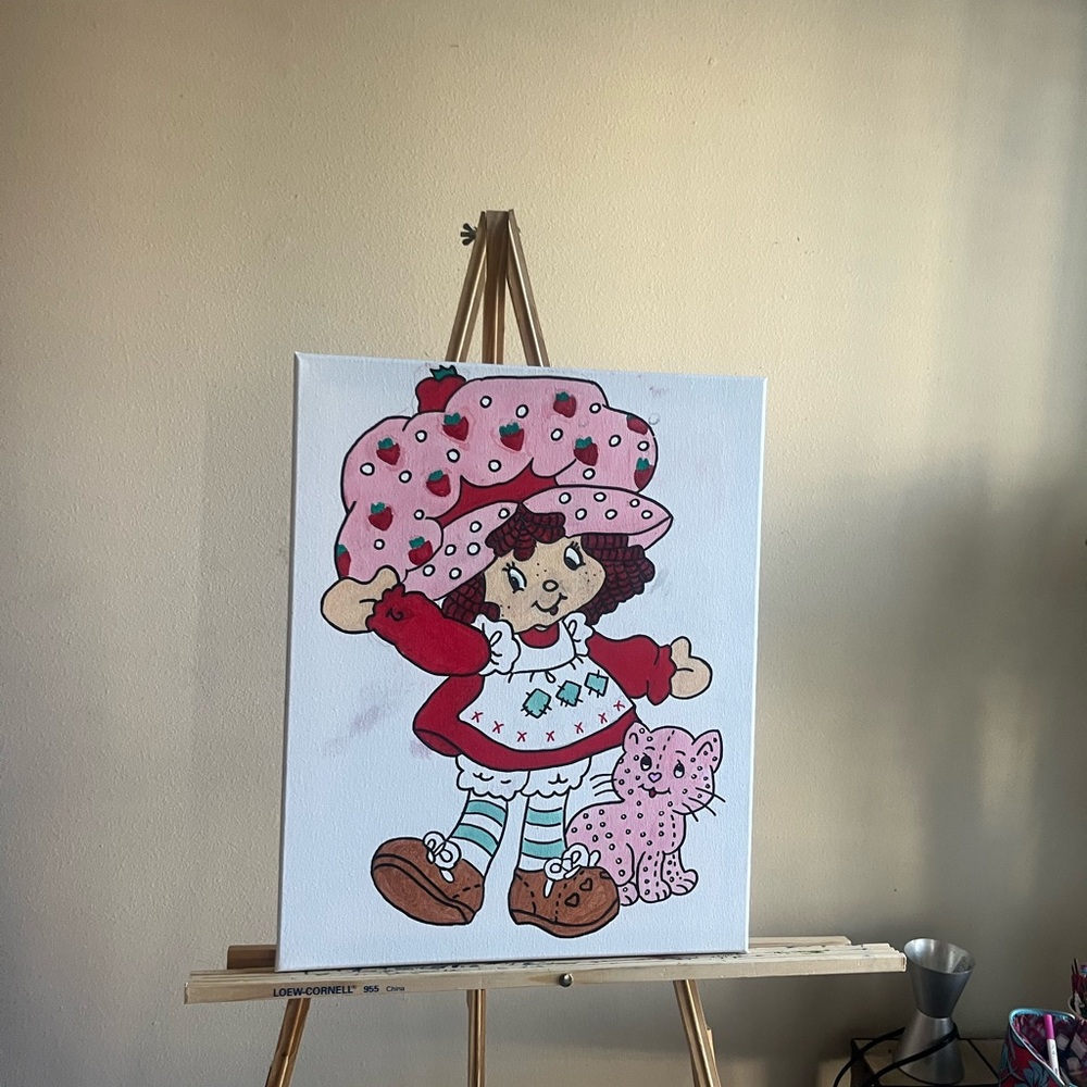 Vintage Strawberry Shortcake Cake Painting